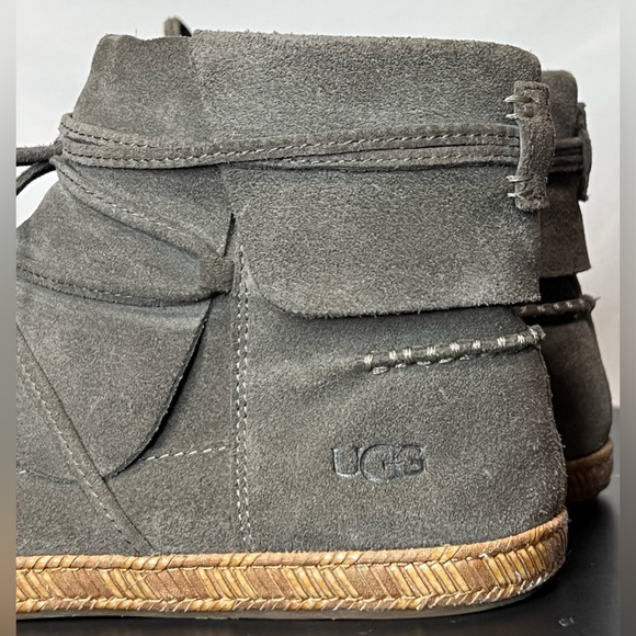 UGG Reid Suede Moccasin Lace-Up Booties Grey / Green Zip Closure Winter - Picture 3 of 14